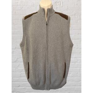 Chaps NWOT Sweater Vest, Full Zip, Grey, Brown trim, Men's Large